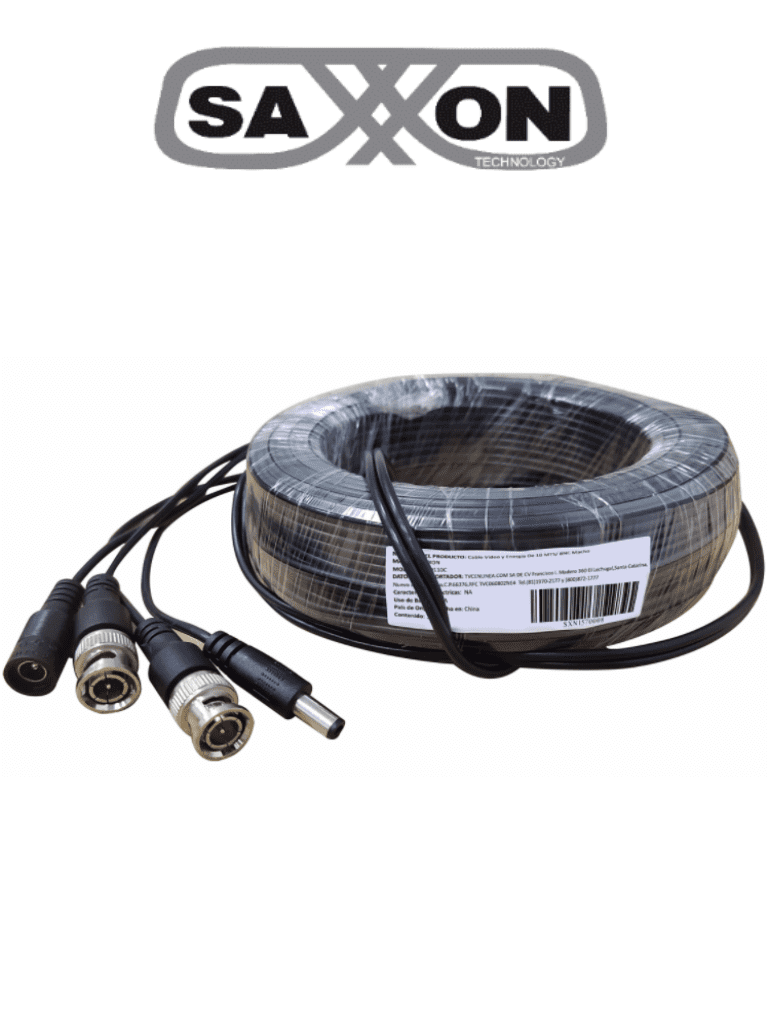 Imagen de SAXXON WB0150C- Cable de 50 Metros Armado para Video y Energia/ Para Camaras Hasta 8 Megapixeles/ con Conectores BNC y de Energía/ Uso Interior/ Cable de Video 100% Cobre/ 12W/ Soporta: AHD/CVI/TVI/CVBS/