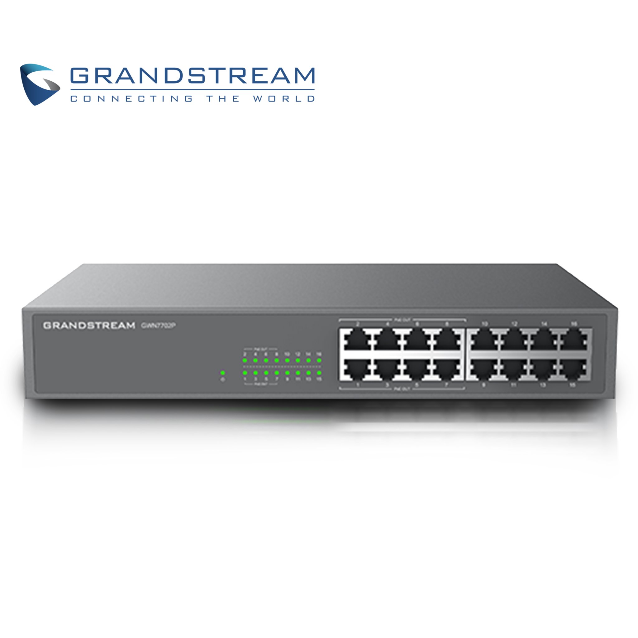SWITCH NO ADMINISTRABLE POE+ GRANDSTREAM GWN7702P / 16 PUERTOS 10/100/1,000MBPS / 8 PUERTOS POE+ AF/AT / MONTAJE ESCRITORIO/PARED / ALIMENTACION 100-240VCA/150W / METALICO