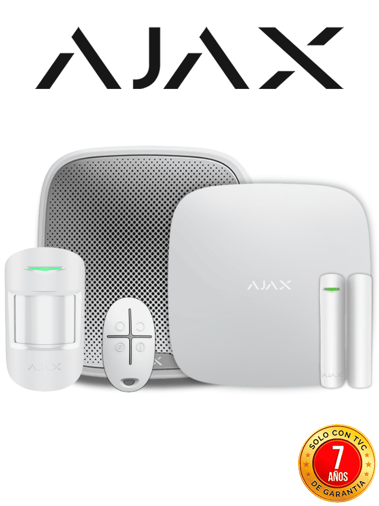 Imagen de AJAX KIT BASIC EXT - Panel de alarma Hub 4G conexión ETHERNET con 1 ranura  4G color Blanco / APP “AJAX PRO” iOS y Android , 1 sensor de movimiento, 1 detector para puerta o ventana, 1 control remoto y una sirena EXTERIOR inalámbrica