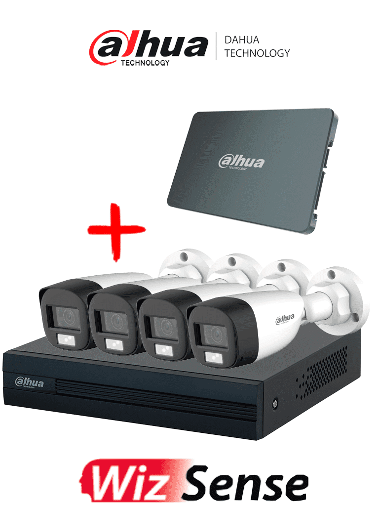 Imagen de DAHUA KIT/XVR1B04-I-SSD512G4HFW-IL-A - Kit Iluminación Dual de 4 Canales con SSD de 512GB/ 4 Camaras IL de 2 Megapixeles con Microfono/ DVR Cooper-I WizSense/ Con IA/ 4 Ch+1 IP/ Accesorios Incluidos/