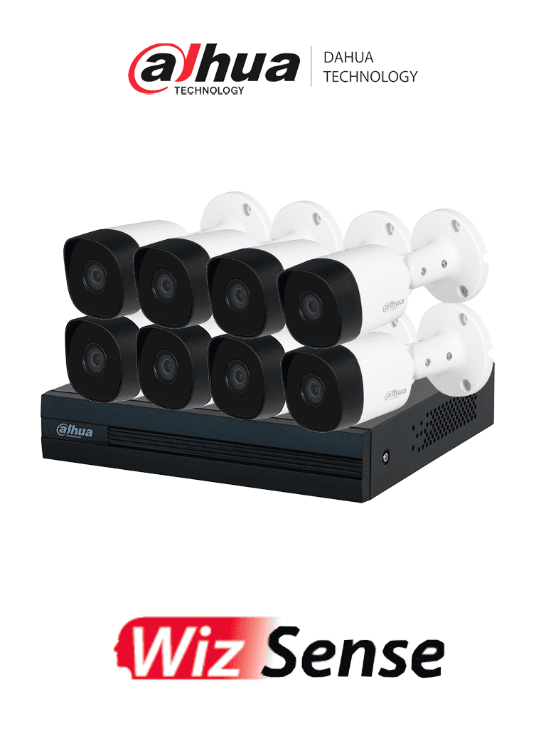 Imagen de DAHUA KIT/XVR1B08-I/8-B2A21N-U - Kit con DVR Cooper-I WizSense de 8 Canales ofrece 8 cámaras de 2 MP con visión 1080p, tecnología de IA y compresión H.265+. Admite hasta 10 canales IP, incluye SMD Plus y permite búsqueda de personas y vehículos