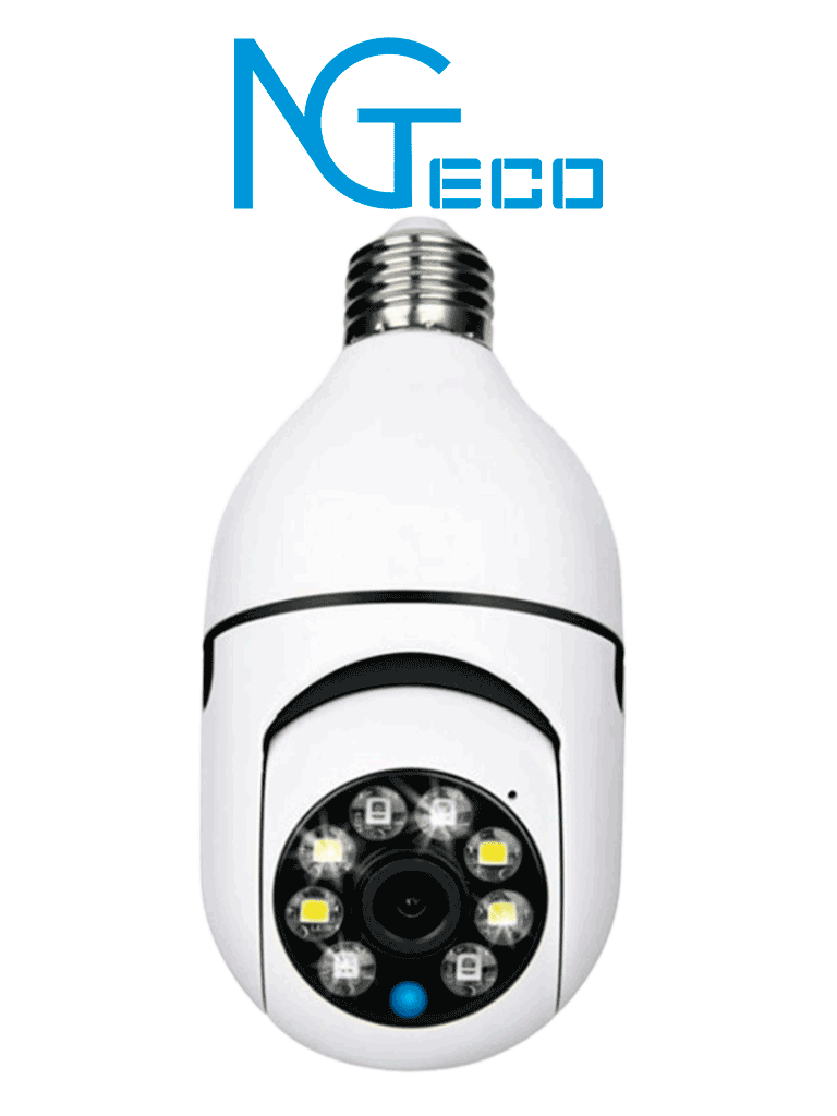 Imagen de NGTECO NGSH01C2IN - Foco con Cámara Inteligente WiFi / 2MP / Visión PTZ 355° / Lente HD 4mm / Visión Nocturna IR + Luz Blanca / Audio 2 Vias / Almacenamiento Local y en la Nube / Onvif / Compatible con Alexa y Asistente de Google