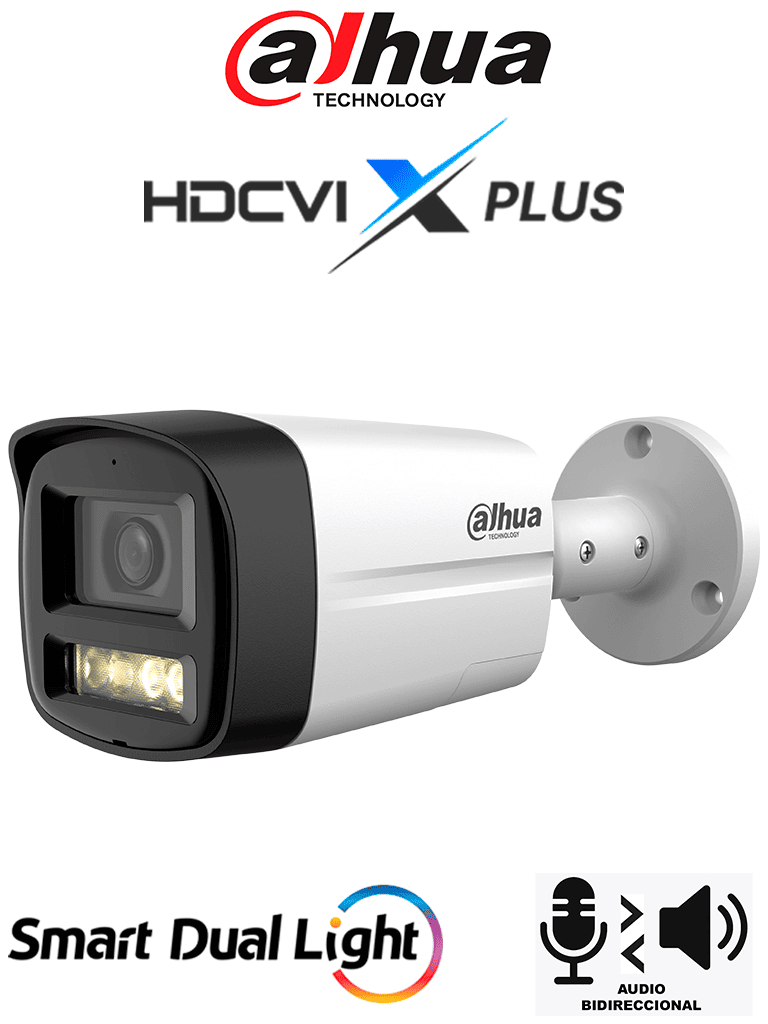 Imagen de DAHUA DH-HAC-HFW1500TLMN-IL-T - Camara Bullet de 5 Megapixeles/ Audio 2 Vías/ Iluminador Dual Inteligente Mediante IR y Luz Calida/ 3DNR Para Reducción de Ruido en Imagen/ Lente de 2.8mm/ IR de Hasta 40 Mts/ IP67/ Policarbonato + Metal