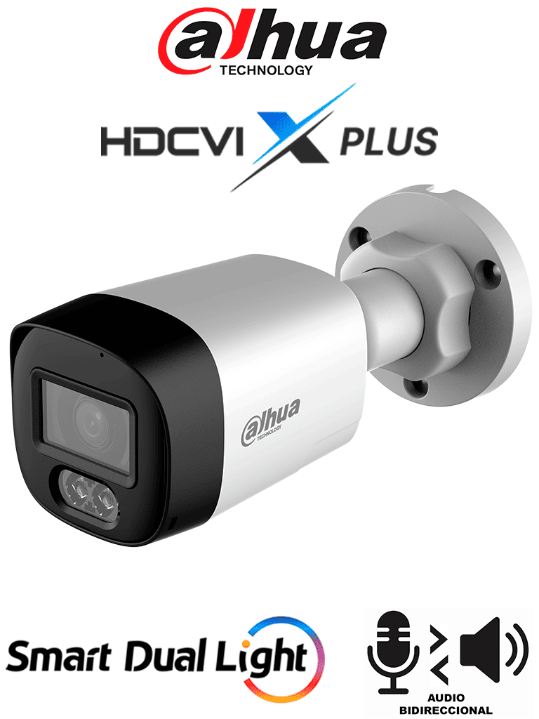 Imagen de DAHUA DH-HAC-HFW1500RLN-IL-T - Cámara Bullet Full Color de 5 Megapixeles/ Audio 2 vías/ Iluminador Dual Inteligente Mediante IR y Luz Calida/ Leds para 20 Metros/ DNR Para Reducción de Ruido en Imagen/ WDR de 120 dB/ Lente de 2.8 mm/ Policarbonato