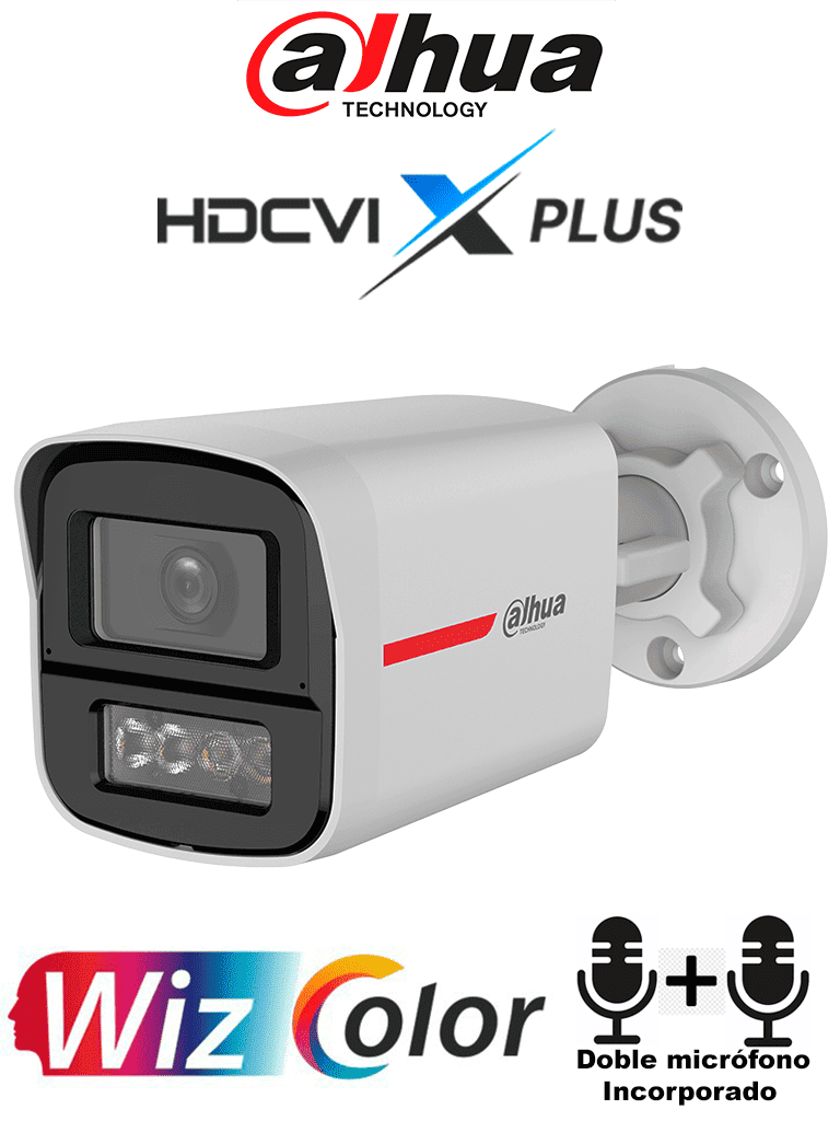 Imagen de DAHUA DH-HAC-HFW1549XN-A-PRO - Cámara Bullet 5MP WizColor/Imagen 24 Horas a Color/Corrección de Dist de Imagen Mediante IA/ Iluminador Int con Luz Calida/Hasta 50m Ilumin/Doble Mic Incorp/Campo de Visión de Hasta 101°/WDR Real/Policarbonato+Metal