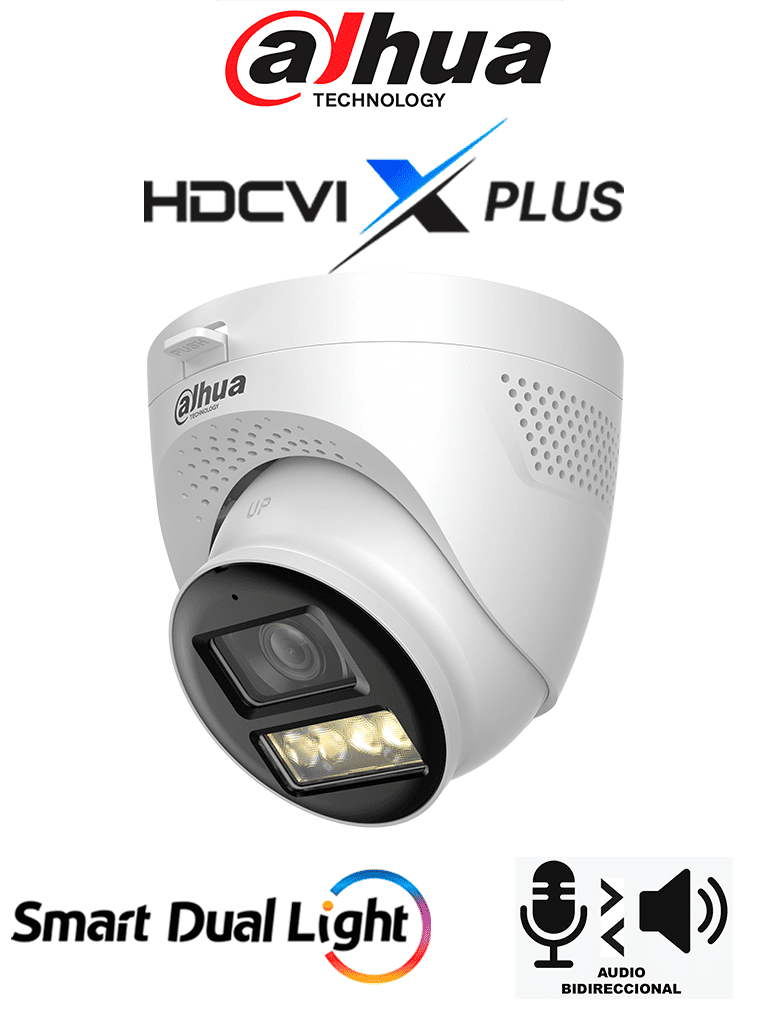 Imagen de DAHUA DH-HAC-HDW1500TQN-IL-T - Cámara Domo 5MP/ Mic Integrado y Audio Bidirec/ Iluminación Dual Mediante IR y Luz Calida/ Hasta 40 Mts de Iluminación/ Lente de 2.8mm Apertura Hasta 111°/ 3DNR Para Reducción de Ruido/ IP67/ Policarbonato + Metal