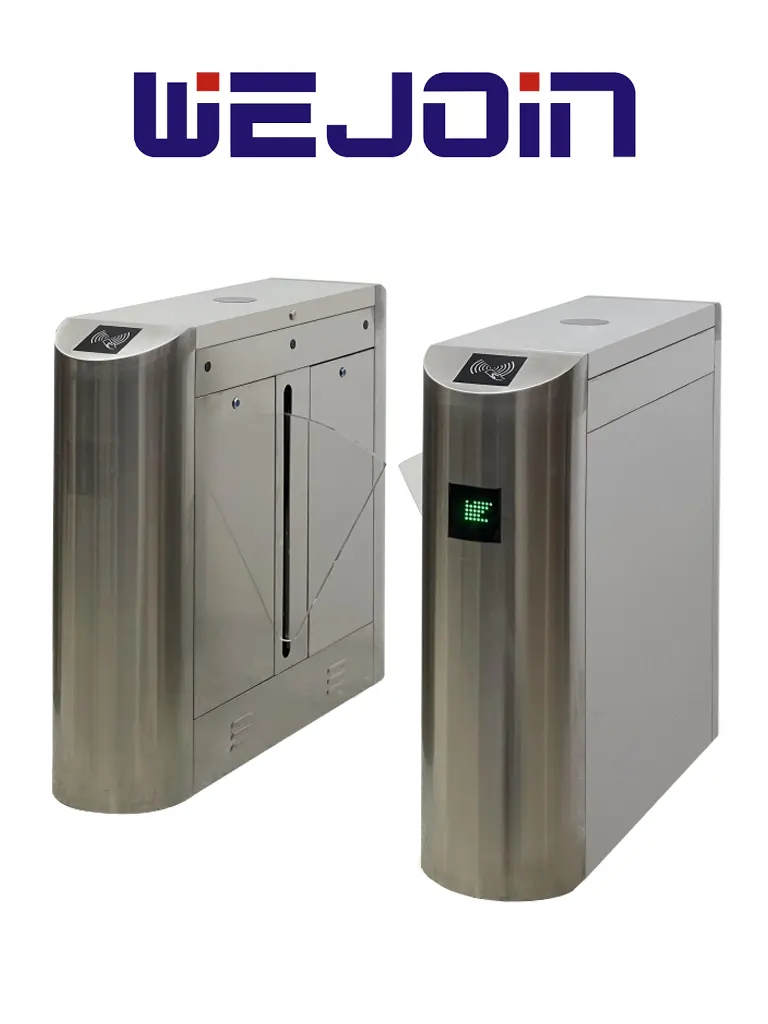 Imagen de WEJOIN WJTYH101SP - Barreras Peatonal Flap Barrier Bidireccional con Aletas de Acrílico 3 Millones de Ciclos pase 25 - 35 por minuto Compatible con Controles de Acceso