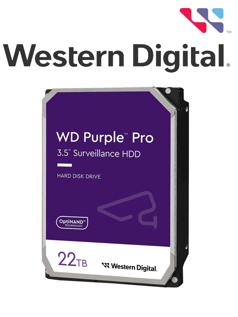 Imagen de WESTERN DIGITAL WD221PURP - Disco Duro de 22 TB / Purple PRO / Videovigilancia / Sata 6 Gb/s  /  Caché de 512MB / 3.5"