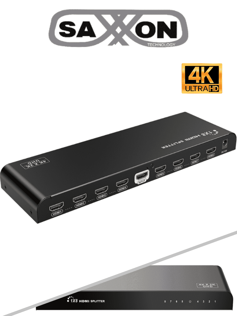 Imagen de SAXXON LKV318HDR-V2.0 - Divisor de Video HDMI  de 1 Entrada y 8 Salidas/ Soporta Resolución Ultra HD 4K&2K @30 Hz/ Distancia  de 10 Metros en Entrada y Salida/ Switch EDID/