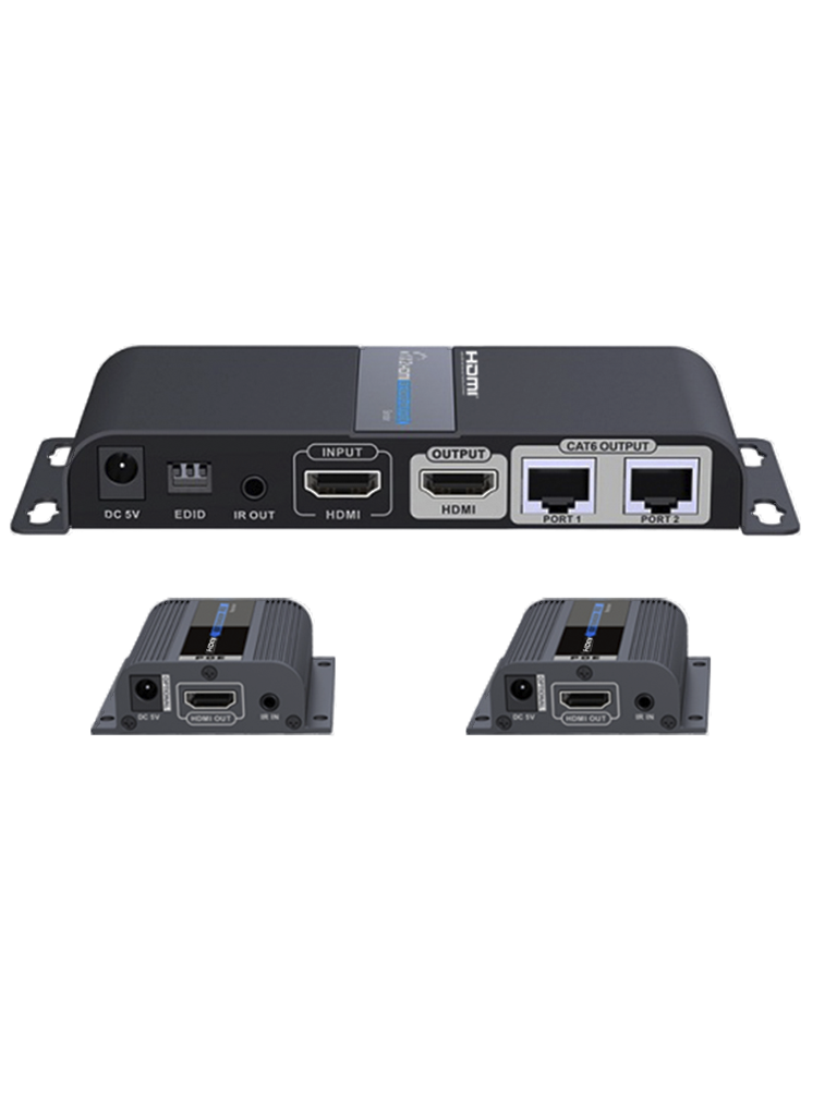 Imagen de SAXXON LKV712PRO- Kit extensor HDMI de 2 Puertos/ Hasta 40 metros/ CAT6/ 6A/ 7/ Resolucion 1080p/ loop HDMI/ Transmisor IR/ Plug and play