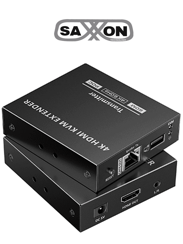 Imagen de SAXXON LKV565KVM-P - Kit extensor HDMI de 2 Puertos/ Hasta 70 metros Con Cable CAT6/ 6A/ 7/ Resolucion 4K @ 60Hz/ PoC/ Transmisor IR/ Plug and play/ Soporta HDR/ Cero Latencia/ Solo se energiza el transmisor