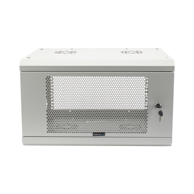 Gabinete de Pared de 6U con Puerta Perforada, 455 mm de Profundidad Total, Rack de 19'', Acero Reforzado Color Gris Mate