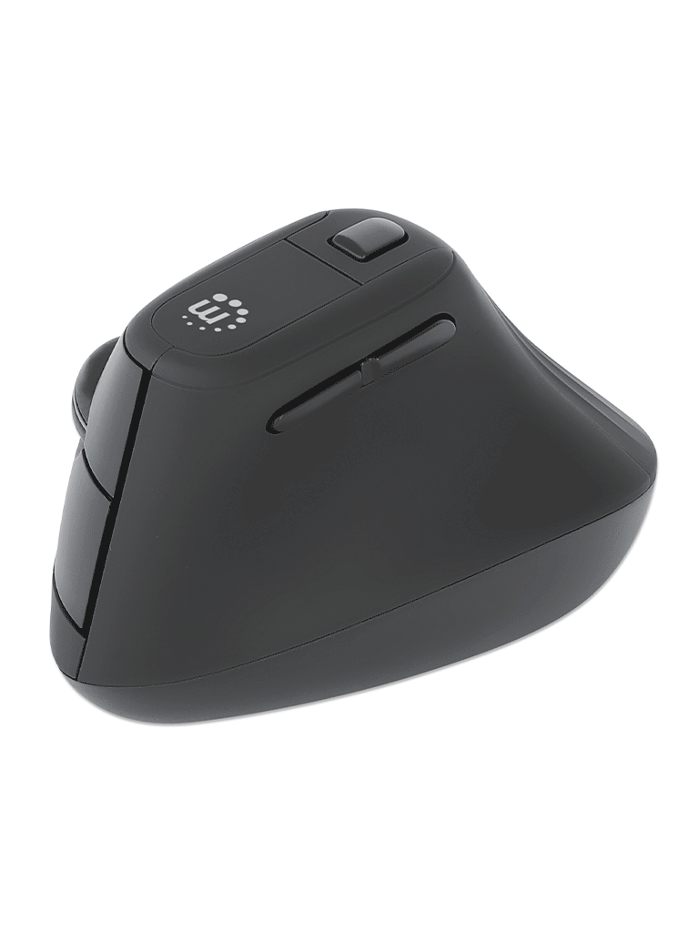 Imagen de MANHATTAN - 190336 - Mouse USB inalámbrico ergonómico vertical / Nanorreceptor USB-A, seis botones con rueda de desplazamiento, 800/1200/1600 ppp, ángulo compatible con la muñeca, negro