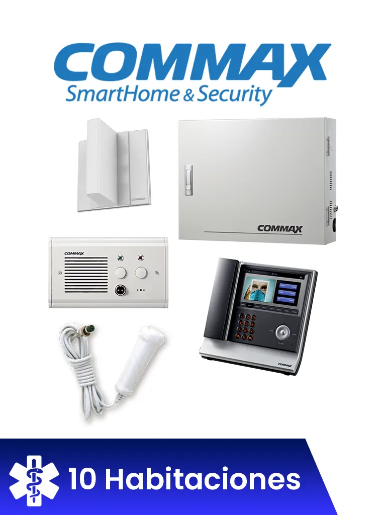 Imagen de COMMAX ENFERMERIAPACK - Paquete de solución de enfermería para 10 habitaciones de Hospital / Incluye unidad central, unidad de enfermería, 10 subestaciones de cama, 10 botones pulsadores, 10 Botones de Emergencia, 2 luces de corredor