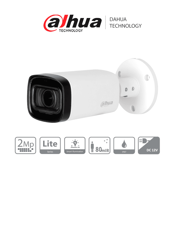 Imagen de DAHUA HAC-HFW1200RN-Z-2712-S6 - Camara Bullet de 2 Megapixeles/ 1080p/ Lente Motorizado de 2.7 a 12 mm/ Super Adapt/ IR de 80 Metros/ Metalica/ IP67/  BLC/ HLC/ DWDR/  Soporta CVI/CVBS/AHD/TVI/