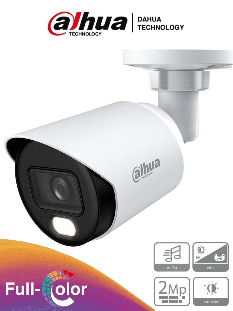 Imagen de DAHUA DH-HAC-HFW1239TN-A-LED-0360B-S3 - Cámara Bullet Full Color de 2 Megapixeles 1080p, micrófono integrado, lente de 3.6mm, WDR 130dB, LEDs para 20m, protección IP67 y tecnología Starlight.