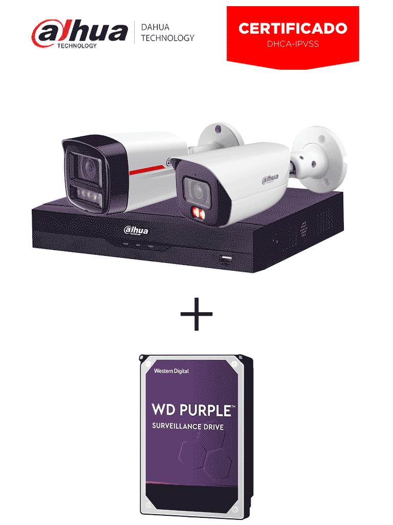 Imagen de DAHUA Kit para certificación Dahua DHCA-IPVSS  compuesto por: DH-IPC-HFW3249E-S-IL , DH-IPC-HFW2249TL-S-PRO, DHI-NVR2104HS-P-I2 y WESTERN WD10PURZ - Disco Duro de 1TB