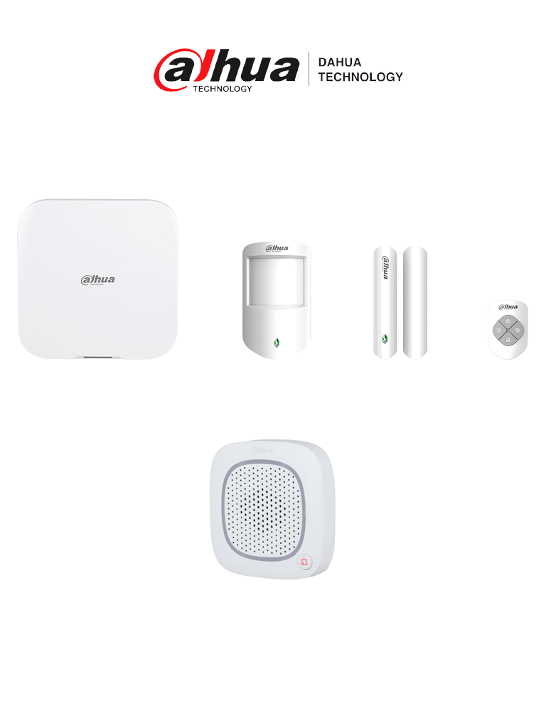 Imagen de DAHUA DHCA-IAS - Paquete para certificación de sistemas de alarmas inalámbricas de Dahua, Incluye: panel de alarma HUB 2.0, sirena intercomunicadora, control remoto, sensor de movimiento y contacto magnético