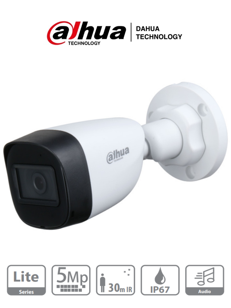 Imagen de DAHUA HAC-HFW1500CN-A - Camara Bullet de 5 Megapixeles/ Microfono Integrado/ Lente de 2.8mm/ 111 Grados de Apertura/ IR de 30 Mts/ Starlight/ IP67/ CVI/CVBS/AHD/TVI/