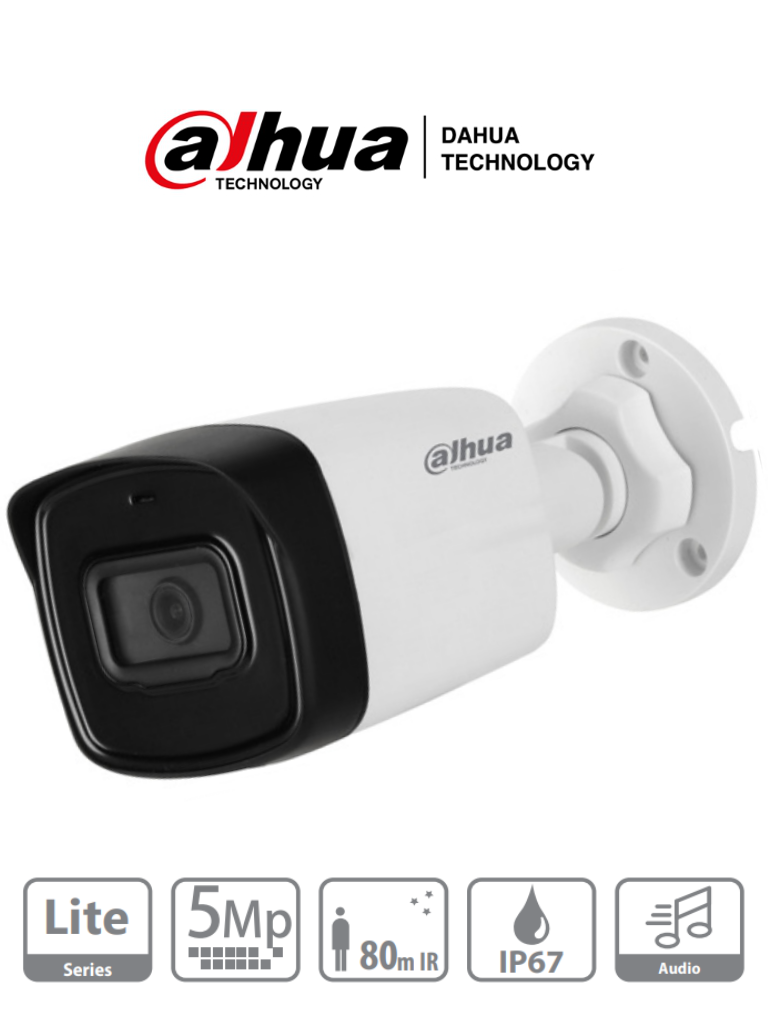 Imagen de DAHUA HAC-HFW1500TL-A-28 - Camara Bullet de 5 Megapixeles/ Microfono Integrado/ Lente de 2.8mm/ IR de 80 Mts/ IP67/ Starlight/ CVI/CVBS/AHD/TVI/