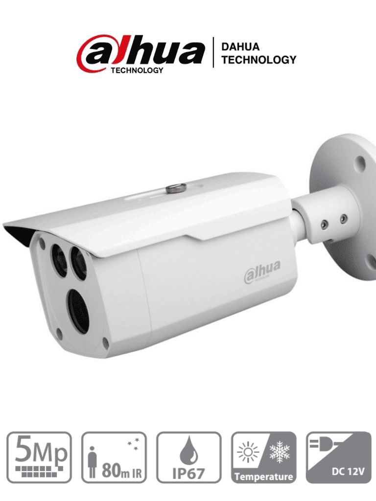 Imagen de DAHUA HAC-HFW1500D - Camara Bullet de 5 Megapixeles/ Metalica/  Lente de 3.6 mm/ 92 Grados de Apertura/ IR de 80 Mts/ IP67/ Soporta: CVI/CVBS/AHD/TVI/