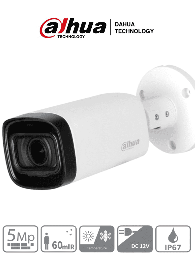 Imagen de DAHUA HAC-HFW1500R-Z-IRE6 - Camara Bullet de 5 Megapixeles/ Lente Motorizado de 2.7 a 12 mm/ IR de 60 Mts/ Metálica/ IP67/ BLC/HLC/DWDR/ Soporta: CVI/CVBS/AHD/TVI/