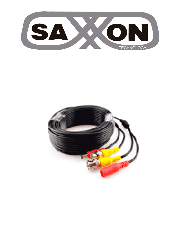 Imagen de SAXXON SXWB10 - Cable Coaxial Armado / Siamés / Conector BNC RG59 + Conector de Energía / 10 Metros / Para Cámaras 4K / 100% Cobre / Uso interior