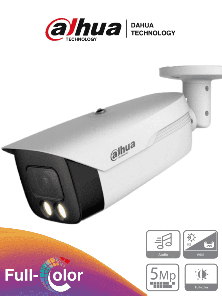 Imagen de DAHUA HAC-HFW1509MHN-A-LED-0360B-S2 - Cámara Bullet Full Color de 5 MP con lente de 3.6 mm y micrófono integrado. Con visión nocturna de hasta 50 metros, WDR real de 120 dB y color 24/7. Resistente al agua IP67 y tecnología Starlight