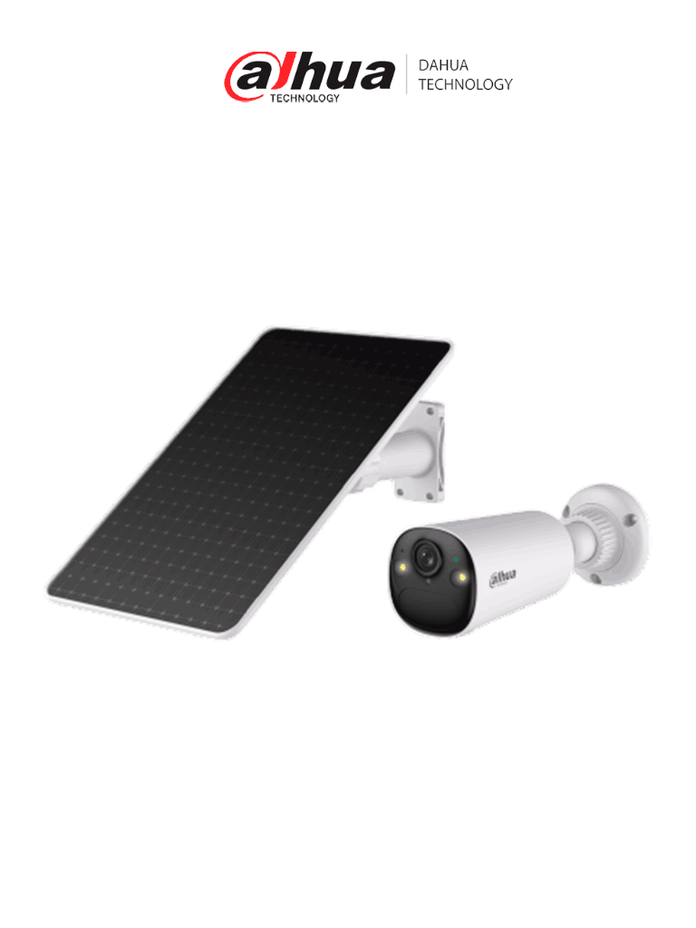 Imagen de DAHUA  DH-KIT/BF4CP-4G-XL/M0508- Kit cámara bullet 4G con panel solar con batería incluida/ 4 Megapíxeles/ AOV (Always-On Video)/ 122.5°/ Alarma de Luz y Sonido/ Audio Bidireccional/ Detección de humanos y vehículos/ Ranura para Micro SD/ IP66/