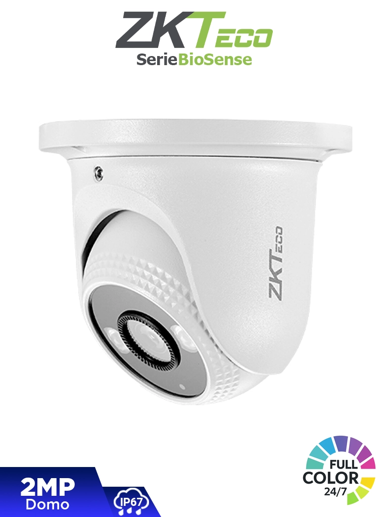 Imagen de ZKTECO ES-852B31C-S2-C-MI-S – Cámara IP Domo Full Color de 2 MP, Serie BioSense, Lente 2.8 mm, Micrófono Integrado, Video Analítico IVA, Visión nocturna a color hasta 30 m, PoE, IP67, Onvif y Carcasa Metálica