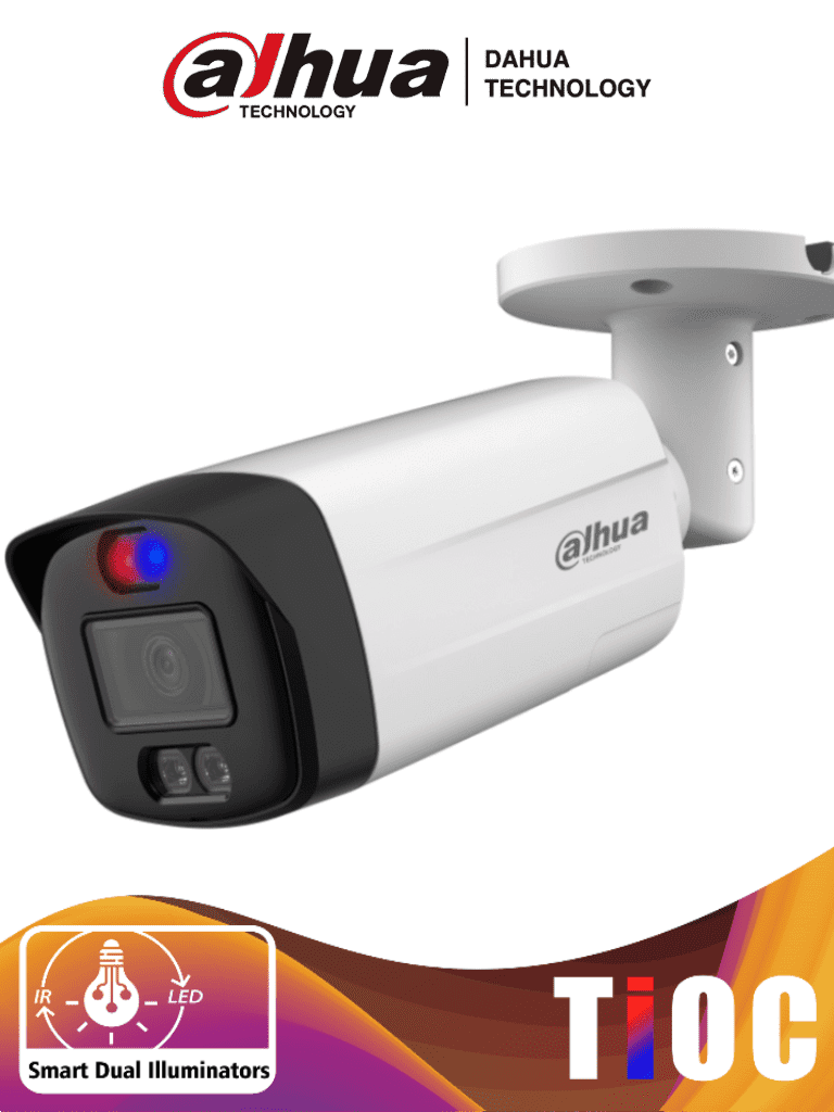 Imagen de DAHUA HAC-ME1509THN-A-PV-S2 - Camara Bullet TioC de 5 Megapixeles/ Iluminador Dual Inteligente+Disuasión Activa con Luz Roja y Azul/ Lente de 2.8mm/ 111 Grados/ 40 Metros de Iluminación IR y Visible/ Micrófono Integrado/ WDR Real de 120 dB/