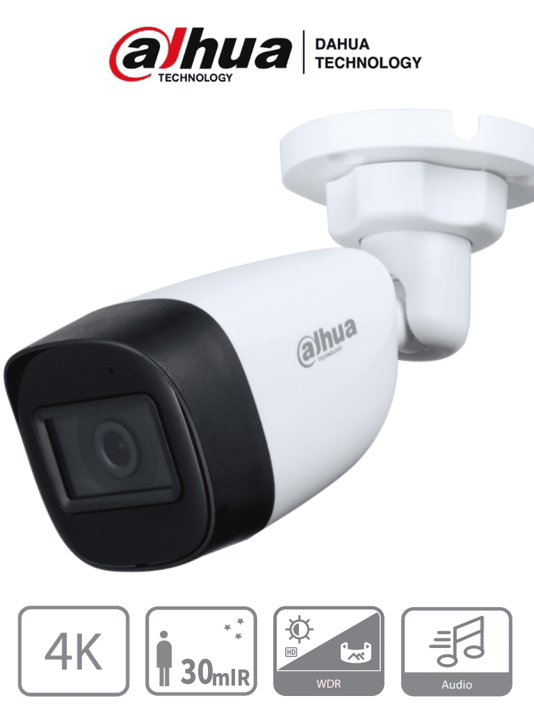 Imagen de DAHUA HAC-HFW1801CN-A-0280B-S2 - Cámara Bullet 4k con Micrófono Integrado/ 8 Megapixeles/ Lente de 2.8 mm/ 106 Grados de Apertura/ 20 Metros de IR/ WDR Real de 120 dB/ Soporta: CVI/TVI/AHD/CVBS/