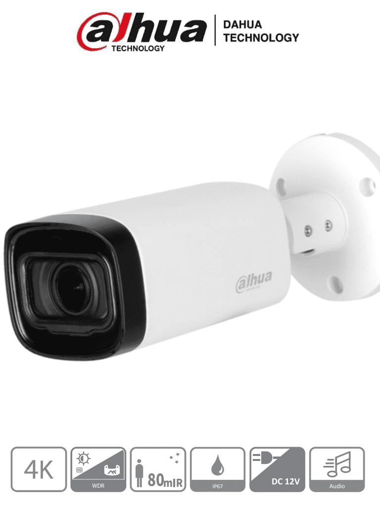 Imagen de DAHUA DH-HAC-HFW1801RN-Z-A - Camara Bullet de 4k/ 8 Megapixeles/ Lente Motorizado de 2.7-13.5/ IR de 80 Mts/ Super Adapt/ Microfono Integrado/ WDR Real de 120/ IP67/