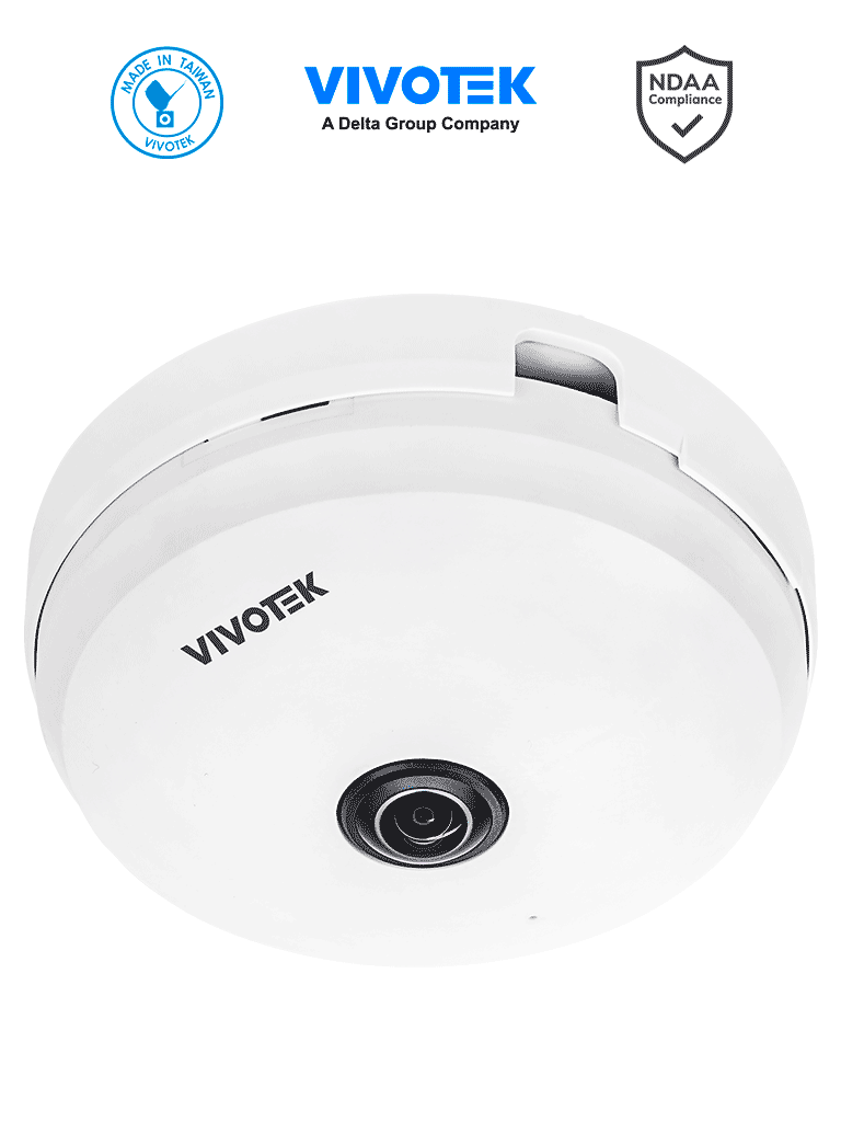 Imagen de VIVOTEK FE9180-H-v2 - Cámara IP fisheye interior 5 Megapixeles, Visión hemisférica 360º, Smart Stream III, WDR Pro, 3DNR, Micrófono integrado, SNV, Ciberseguridad Trend Micro, Ranura de tarjetas MicroSD, ONVIF, NDAA