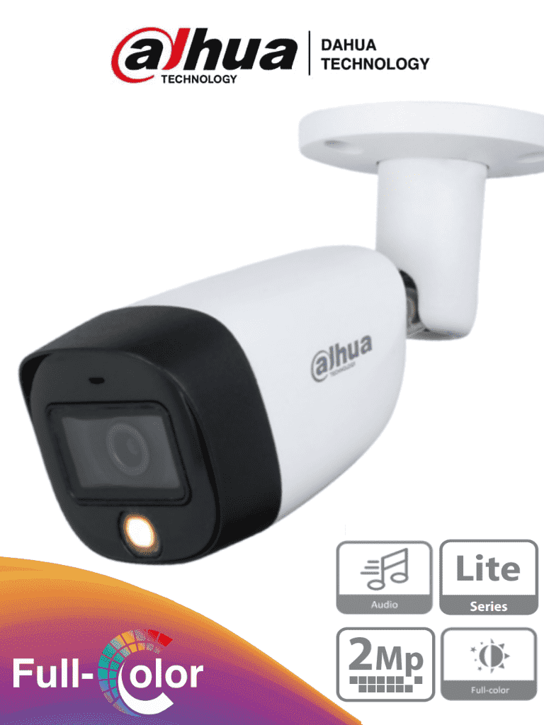 Imagen de DAHUA HAC-HFW1209CMN-A-LED - Camara Bullet  Full Color 1080p/ Lente de 2.8 mm/ Micrófono Integrado/ 108 Grados de Apertura/ Metalica/ WDR Digital/ 20 Metros de Iluminacion/ IP67/ Soporta CVI/CVBS/AHD/TVI/