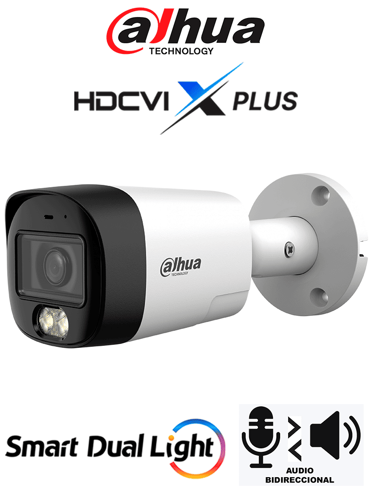 DAHUA DH-HAC-HFW1200RMN-IL-T - Cámara Bullet de 2 MP/ HDCVI X PLUS/ Audio Bidireccional/ Iluminación Dual Inteligente Hasta 30m/ Iluminación Mediante IR & Luz Cálida/ Reducción de Ruido 3D NR/ Metálica