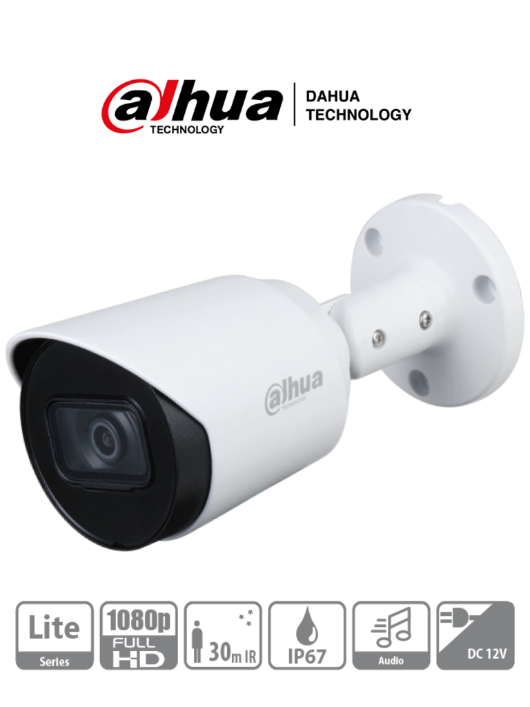 Imagen de DAHUA HAC-HFW1200T-A - Cámara Bullet HDCVI 1080p micrófono integrado, lente 2.8 mm, ángulo de visión de 103°, IR 30 m, IP67, carcasa metálica, DWDR, BLC, HLC. Ideal para vigilancia con alta definición y resistencia en exteriores.