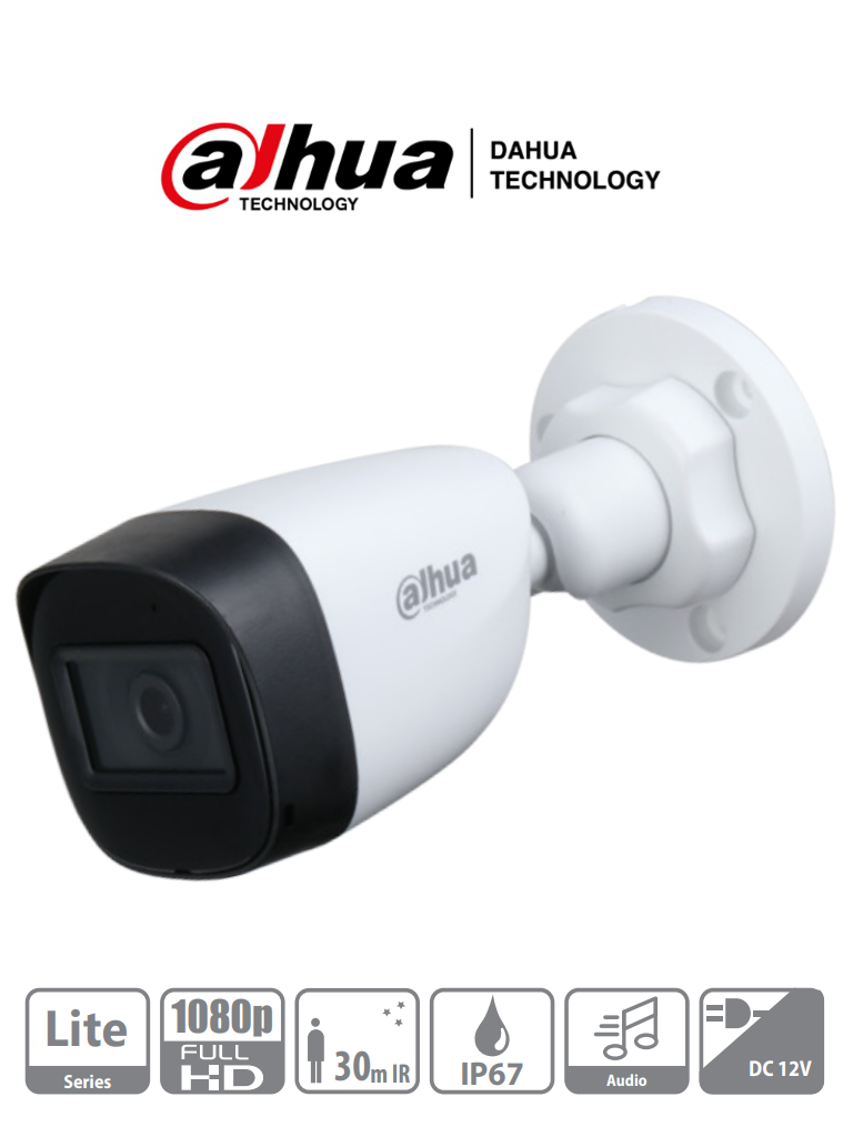 Imagen de DAHUA HAC-HFW1200CN-A - Cámara Bullet 1080p/ Micrófono Integrado/  Lente de 2.8mm/ 30 Mts de Ir/ IP67/ Policarbonato/ CVI/CVBS/AHD/TVI/ BLC/HLC/DWDR