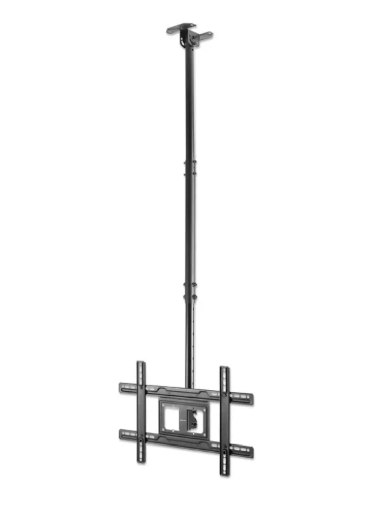 MANHATTAN - 462051 - Soporte techo TV con movimiento y ajuste altura / Soporta televisor de 37" a 80" hasta 50 kg (110 lbs.), techos inclinados y planos, +/-30° de giro, +5 a -25° de inclinación, 707 a 1577 mm (28 a 62 pulg.) extensión telescópica, negro