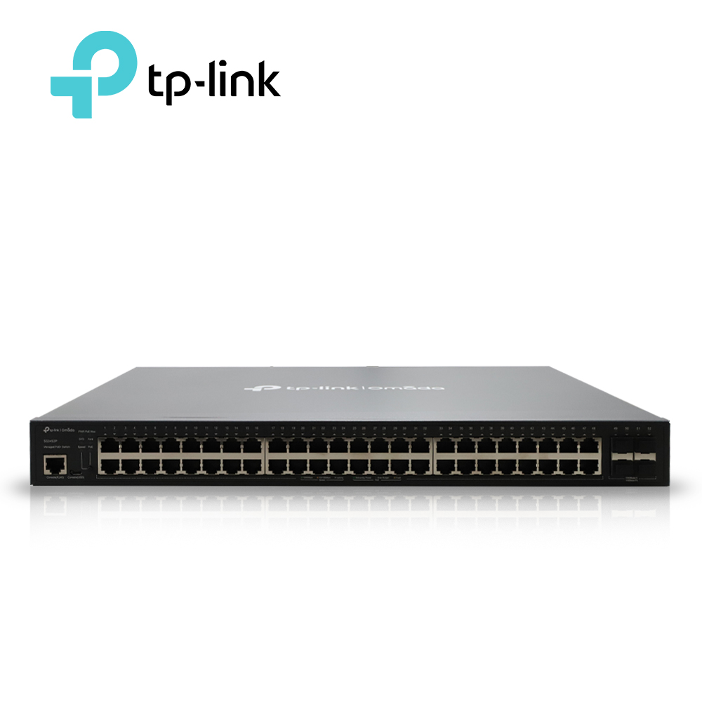 SWITCH ADMINISTRABLE TP-LINK SG3452P / 48 PUERTOS RJ45 POE AF/AT 10/100/1000 MBPS + 4 PUERTOS GIGA SFP / POTENCIA POE TOTAL 384 W / CARCASA METALICA IDEAL PARA RACK / USO INTERIOR / ADMINISTRACION CENTRALIZADA OMADA