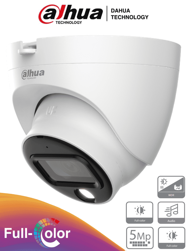 Imagen de DAHUA HAC-HDW1509TLQ-A-LED - Cámara Domo Full Color de 5 MP con micrófono integrado y lente de 3.6 mm con 88° de apertura. Ofrece imagen a color 24/7, WDR real de 120 dB, LEDs para 20 metros. Resistente al agua con clasificación IP67