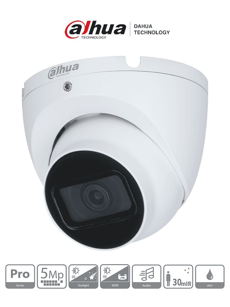 Imagen de DAHUA HAC-HDW2501TLM-A -  Cámara Domo 5MP, Serie Pro con lente de 2.8mm y ángulo de 111°; IR 30m, micrófono integrado, carcasa metálica, WDR 120dB, IP67, con tecnología Starlight y HDCVI. Calidad superior en cualquier entorno.