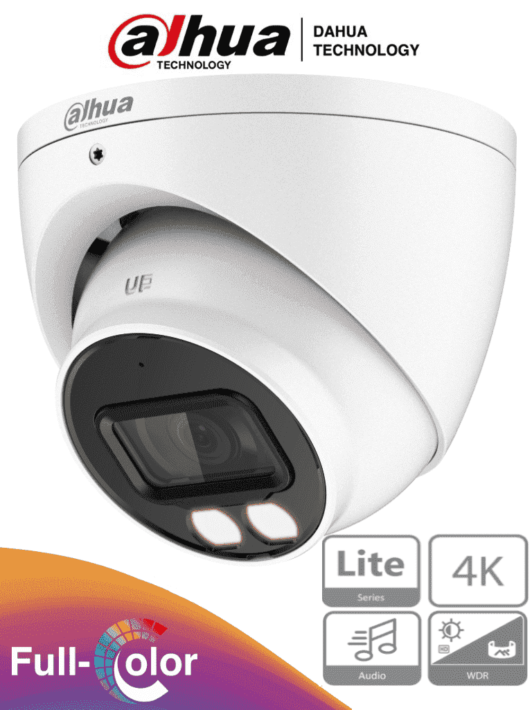 Imagen de DAHUA HAC-HDW1809T-A-LED - Camara Domo Eyeball 4k Full Color/ 8 Megapixeles/ Lente de 2.8 mm/ 106 Grados de Apertura/ Microfono Integrado/ 40 Metros de Iluminación/ Imagen a Color 24/7/ Super Adapt/ WDR de 120 dB/