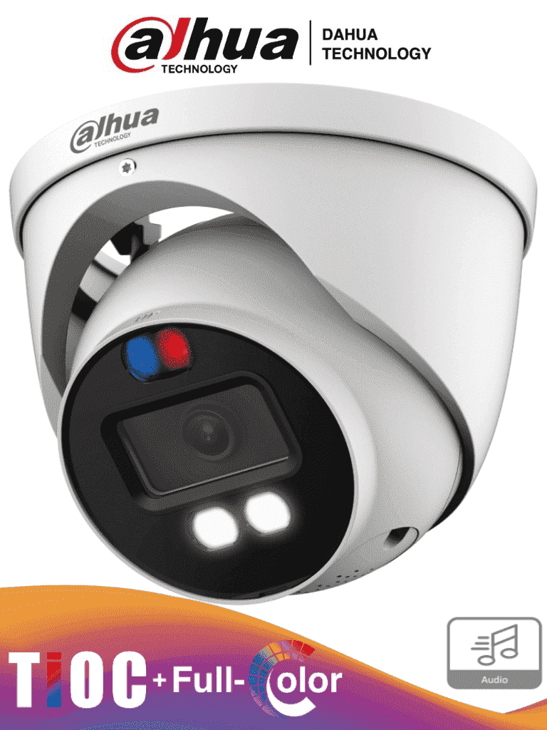 Imagen de DAHUA HAC-ME1509H-A-PV-S2 -  Camara Domo TioC de 5 Megapixeles/ Iluminador Dual Inteligente/ Lente de 2.8mm/ 111 Grados de Apertura/ 40 Metros de Iluminación Visible e IR/ Estrobo de Luz Roja y Azul/ Super Adapt/ Microfono Integrado/ WDR Real/