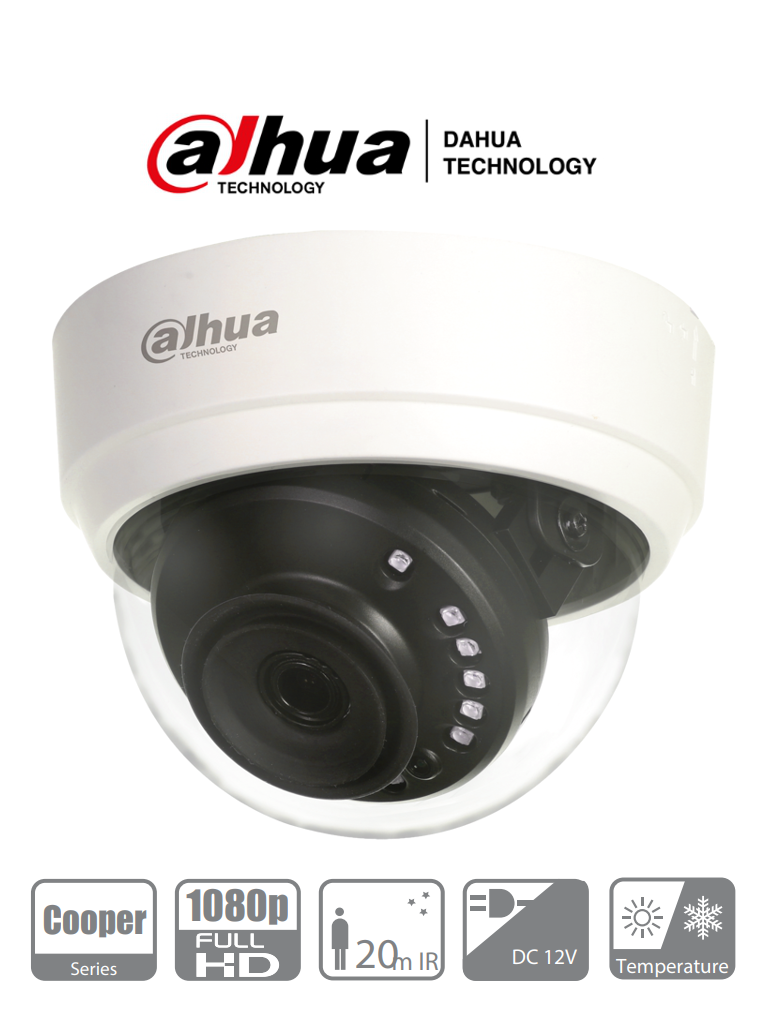 Imagen de DAHUA HAC-D1A21N-0280B - Cámara Domo HDCVI 1080p/ 103 Grados de Apertura/  Lente de 2.8 mm/ IR 20 Mts/ Uso Interior/ TVI AHD Y CVBS/