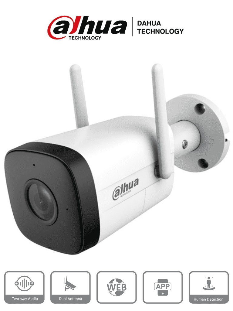 Imagen de DAHUA IPC-HFW1230DT-STW  - Cámara IP Bullet Wifi de 2 Megapixeles/ Lente de 2.8 mm/ 100 Grados de Apertura/ IR de 30 Metros/ H.265/ Microfono y Altavoz Integrados/ Ranura MicroSD/ IP67/ Detección de Movimiento