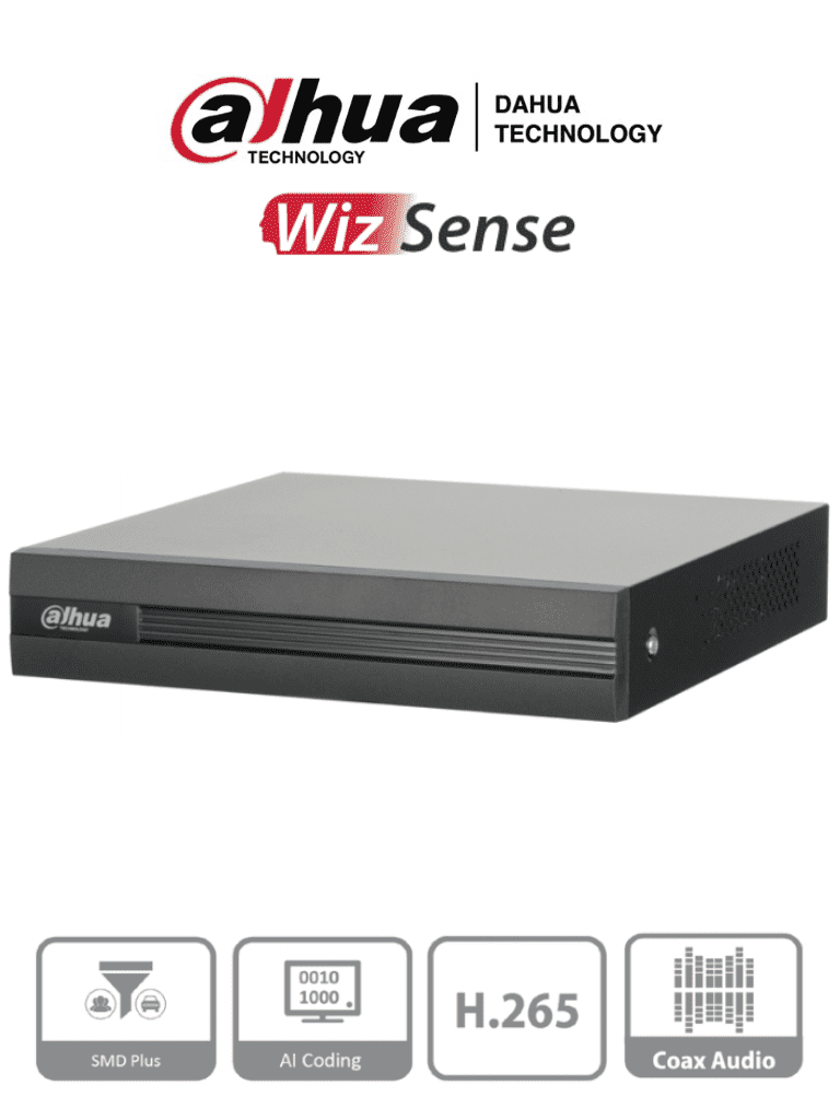 Imagen de DAHUA XVR1B04H-I - DVR de 4 canales 5MP Lite con WizSense y H.265+. Soporta 4 canales + 2 IP, o hasta 6 canales IP. Con SMD Plus y búsqueda inteligente de humanos y vehículos. 1 puerto SATA de hasta 6TB.