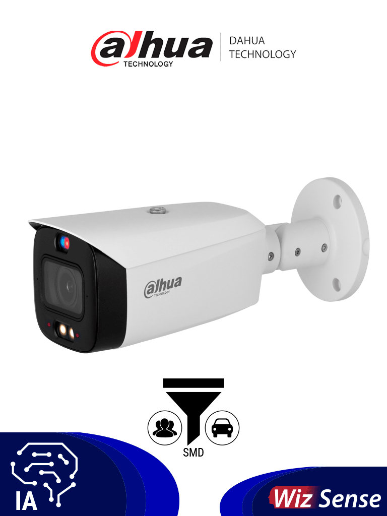 Imagen de DAHUA DH-IPC-HFW3449T1-ZAS-PV - Cámara IP Bullet de 4 MP /WizSense/ Lente Varifocal/ TIOC 2.01/ disuasión activa de luz dual inteligente/ IR 50 m/Luz cálida 40 m/ SMD 4.0/ Disuasión Activa/ Audio bidireccional/ PoE/ IP67/ E&S de Alarma