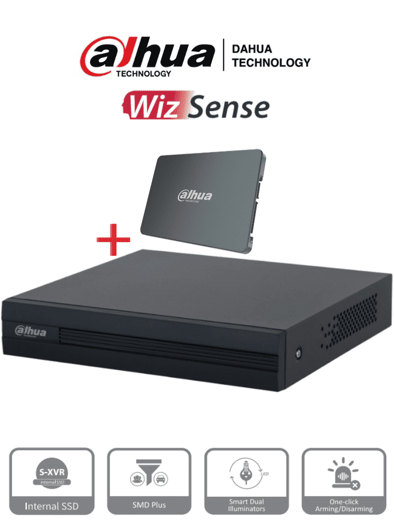 Imagen de DAHUA XVR1B04-I-SSD - DVR de 4 canales 1080p Lite/ Con disco SSD de 512GB Especial para Videovigilancia/  S-XVR Series/ WizSense/ H.265+/ 4 canales con SMD Plus/ Búsqueda inteligente (Humanos y vehículos)/