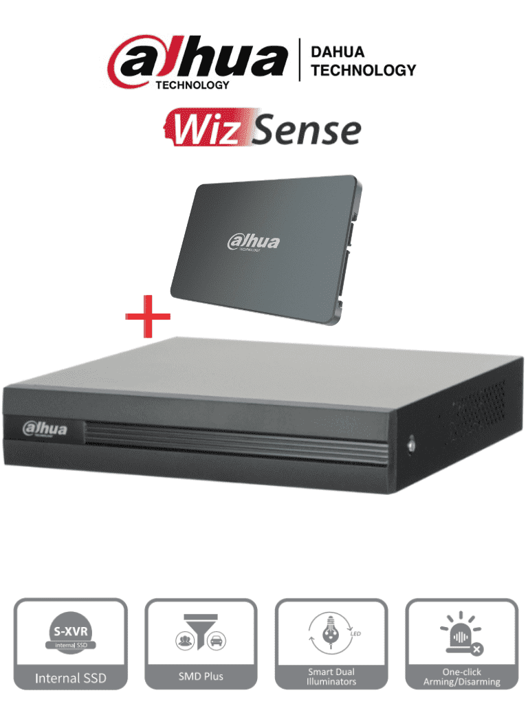 Imagen de DAHUA XVR1B04H-I-SSD - DVR de 4 Canales 5 Megapixeles Lite/ Con Disco SSD de 512GB Especial para Videovigilancia/  S-XVR Series/ WizSense/ H.265+/ 4 Canales con SMD Plus/ Busqueda Inteligente (Humanos y Vehiculos)/